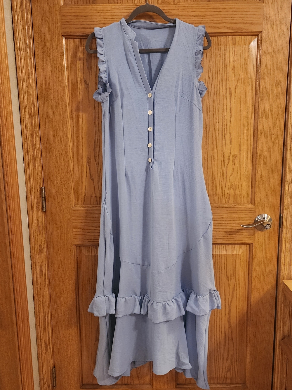 Light Blue Ruffle Hem Sleeveless Maxi Dress